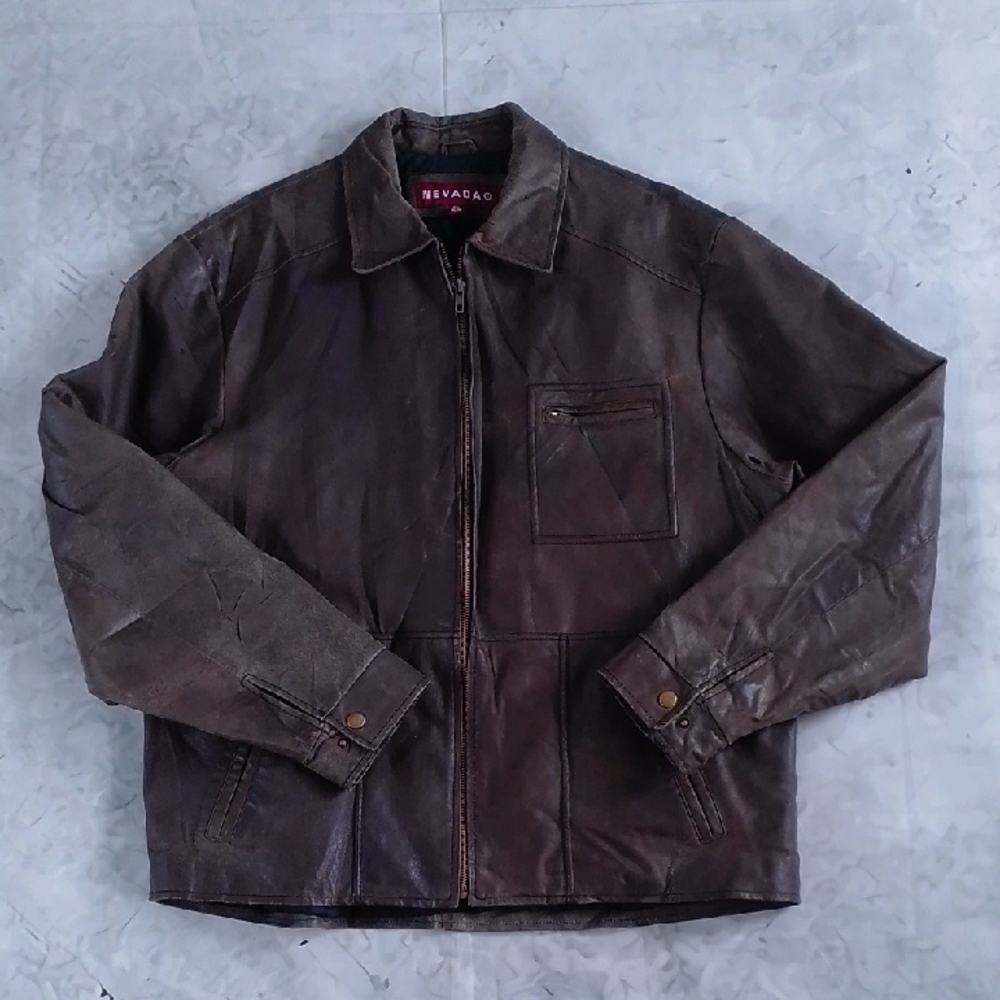 Vintage 90s NEVADA Brown Leather Jacket for Men - Picture 9 of 13
